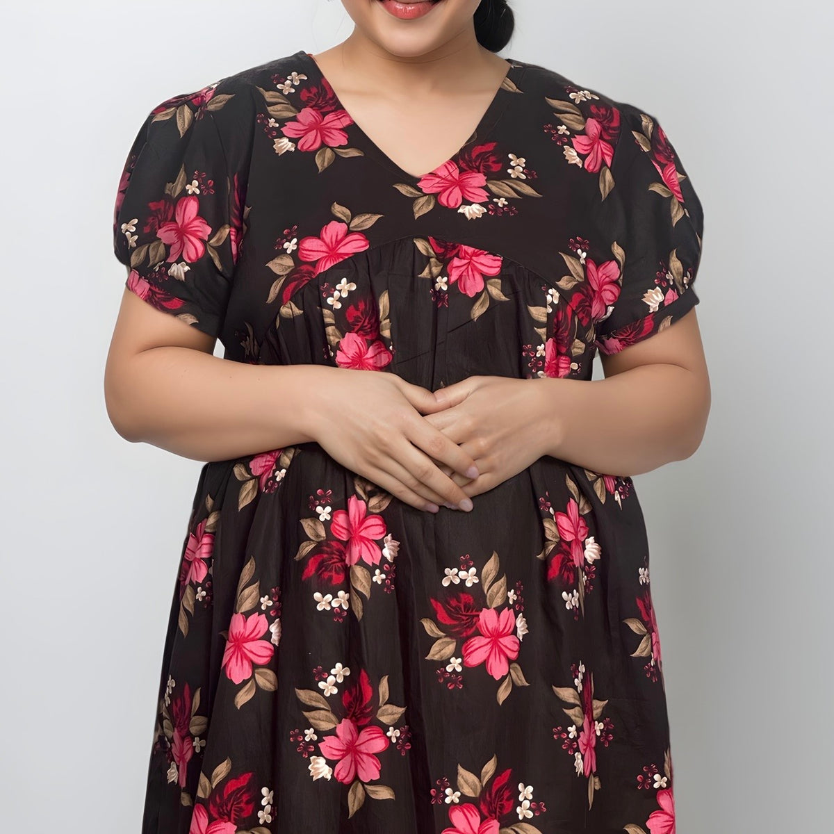 Feeding Frock Alia Cut, Free Size, Ankle Length, Tie-Up, Puff Sleeve Sleepwear in Softest Cotton Fabric (Bra Size 34"-38" | 50”-52″ length)